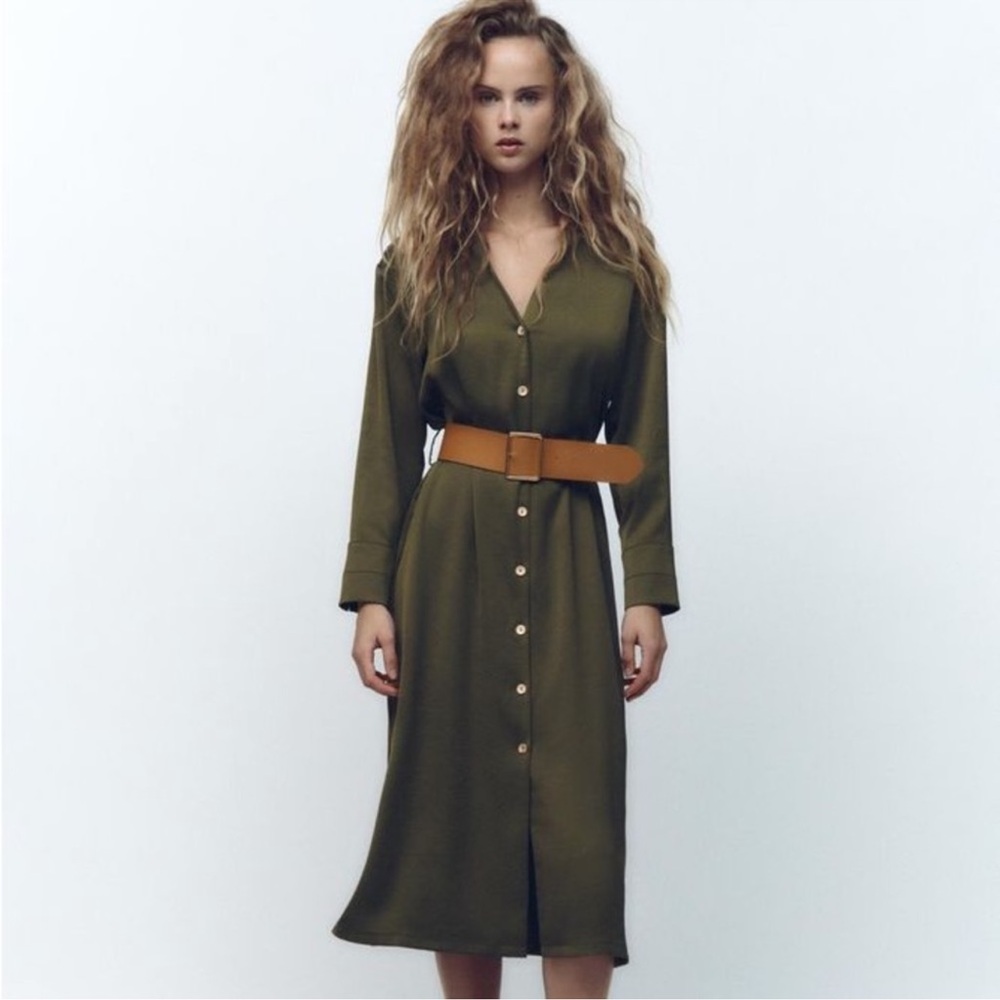 Zara Green Button-Down Midi Dress